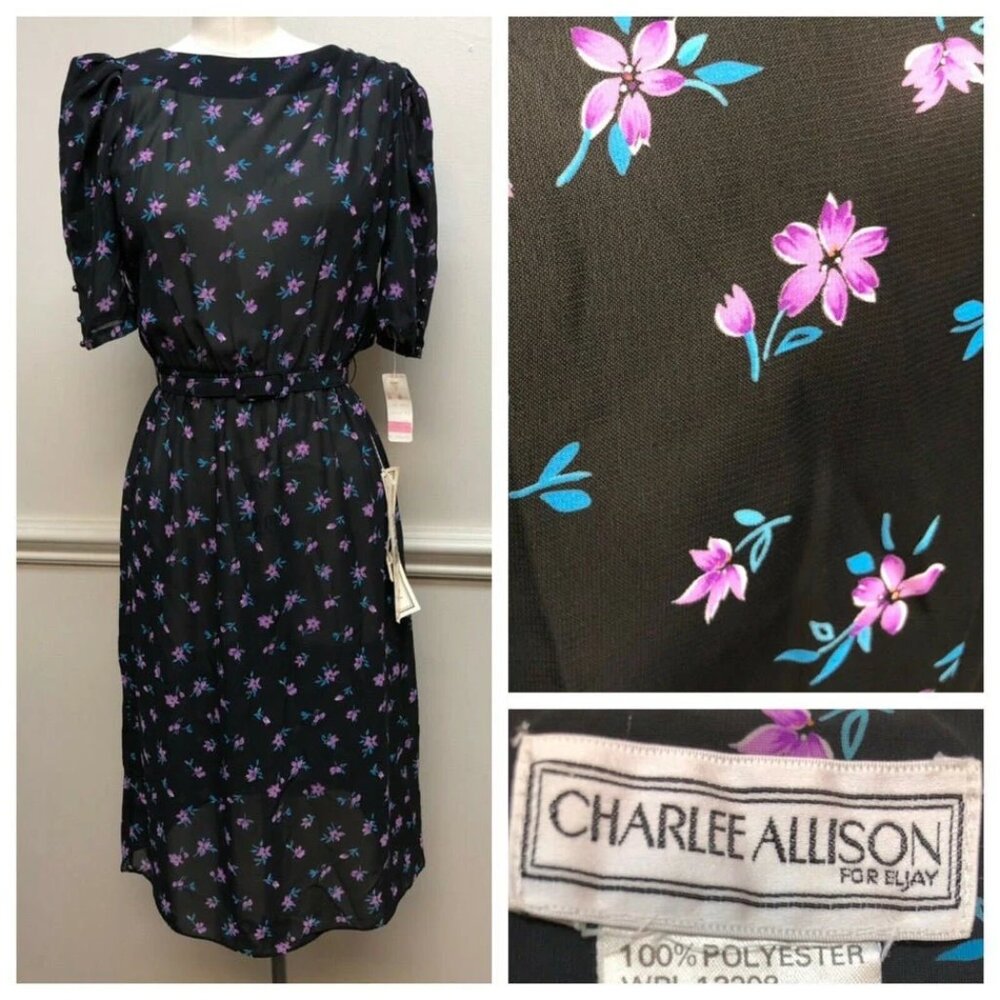 Vintage 80's Sheer Floral Work Dress 3/4